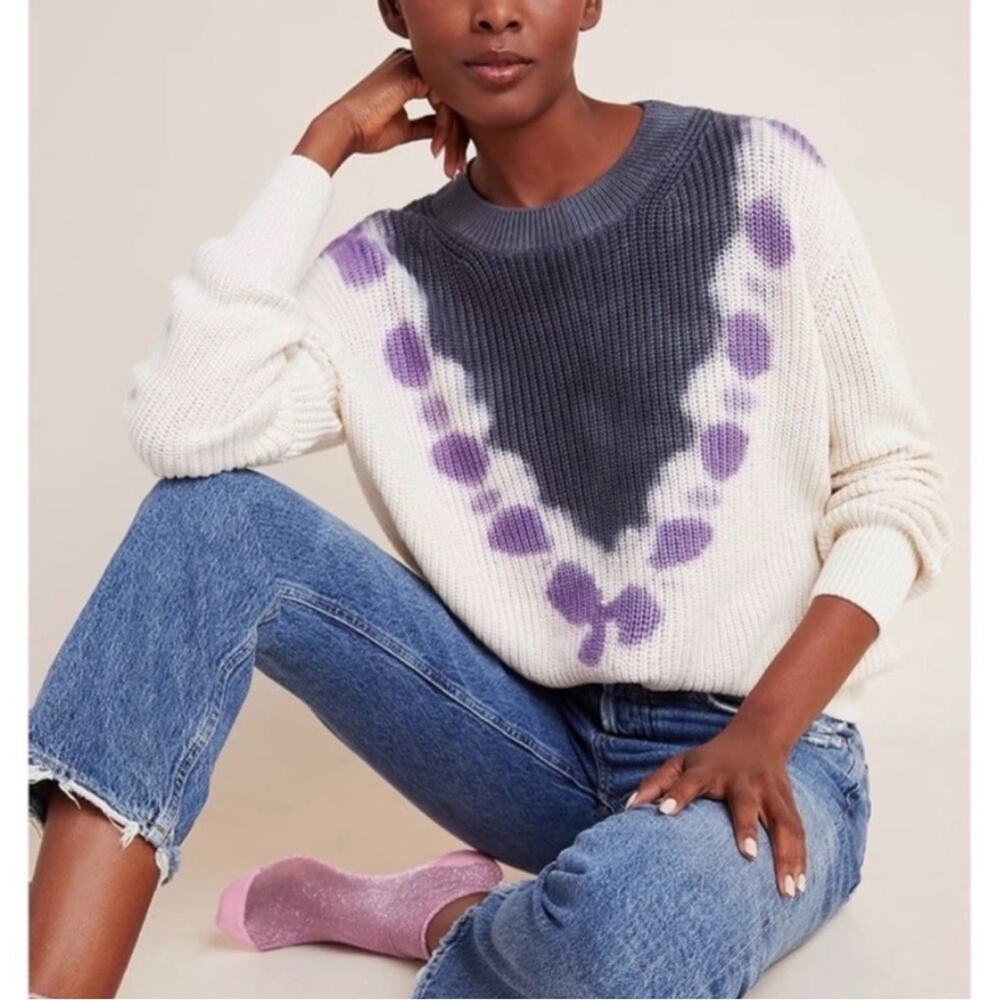 Anthropologie T.La Dahlia Tie Dye Crew Neck Sweater Thick Knit‎ Chunky Size XS